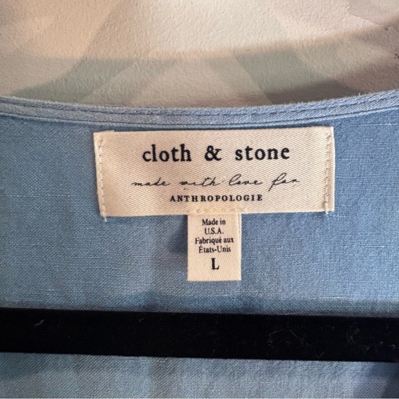 CLOTH & STONE Sz L wide Leg V-Nexk Blue Jumpsuit 80% Linen Anthropologie - Picture 6 of 11